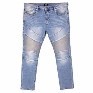 True Religion Rocco Jeans Mens 38x33 Blue Denim Cotton Skinny Relaxed Fit Biker